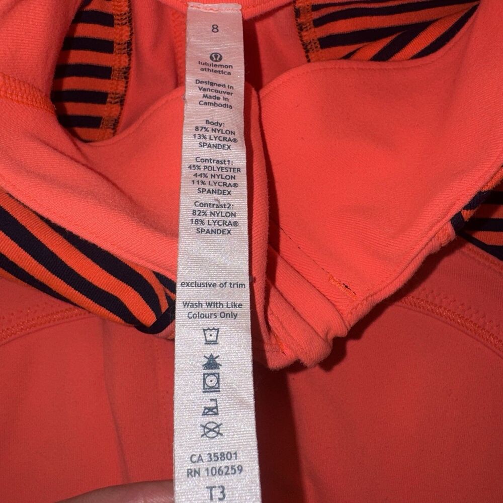 Lululemon Womens Size 8 Forme Jacket Flare Orange Classic Stripe Neon Zip - Picture 7 of 7